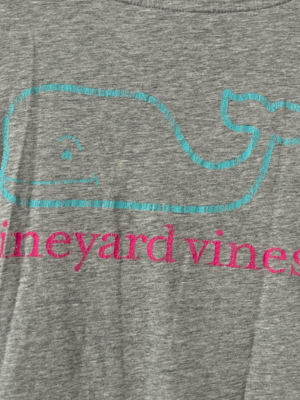 Vineyard Vines Heather Gray Tee with Turquoise Whale and Hot Pink Logo